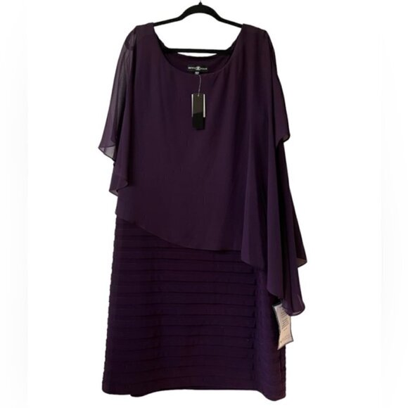 Betsy & Adam, Women's Plus, Chiffon Capelet Sheath Dress - Plum. Size: 22W. NWT. - Picture 2 of 13